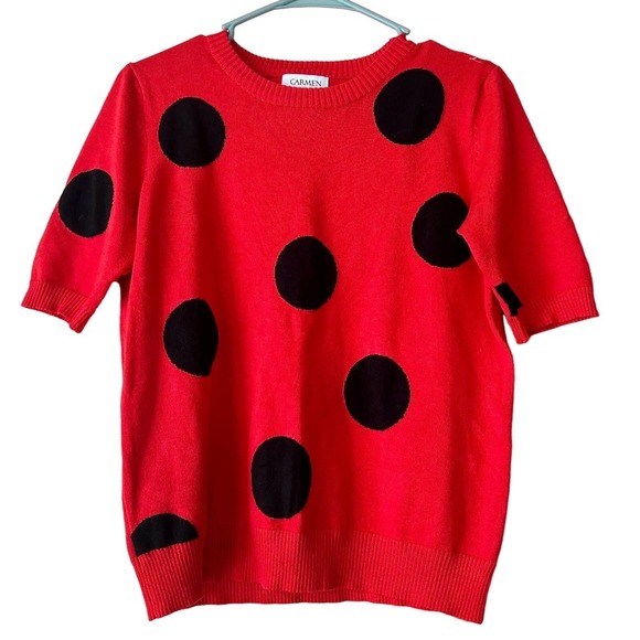 Carmen Marc Valvo Sweaters - Carman Marc valvo sweater knit short sleeves red black poke a dots Medium